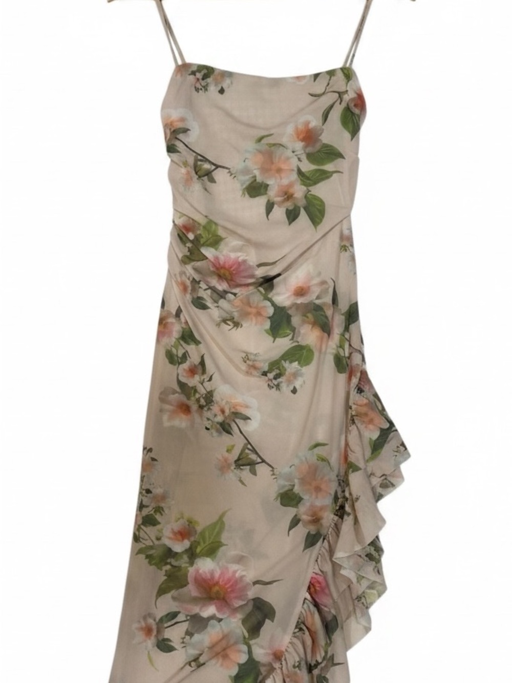 Zara cream floral slip asymmetrical ruffle dress